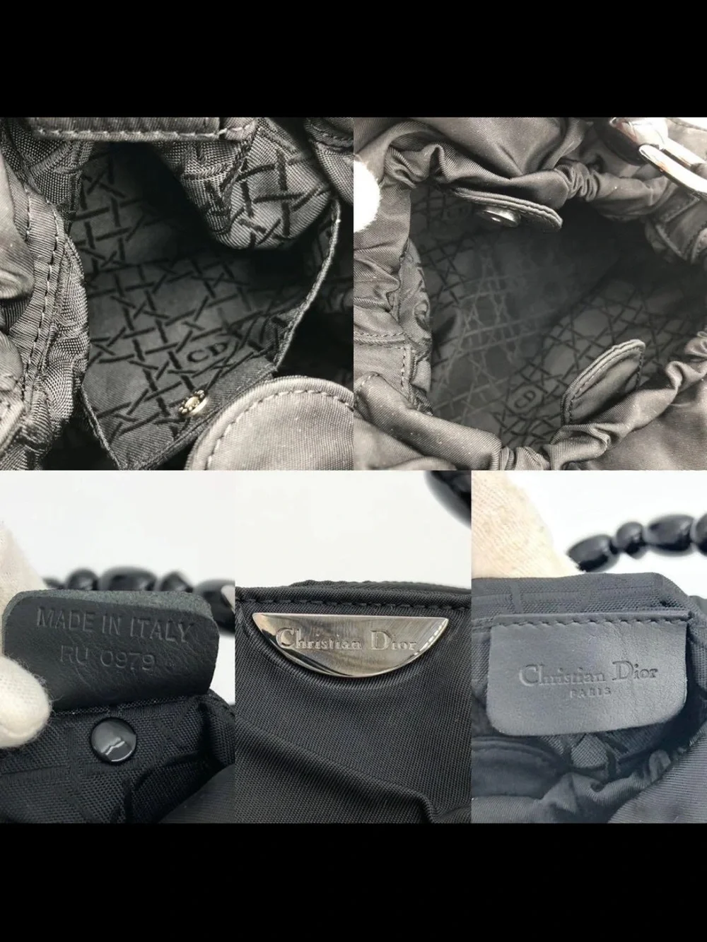 Dior Black Nylon Shoulder Bag with Beaded Handle
